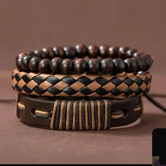 4pcs of brown and black  leather watch and bracelet - Picture 10 of 12